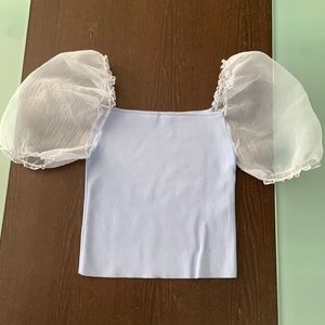 Cropped Baby Blue Zara Puff Shoulder Top
